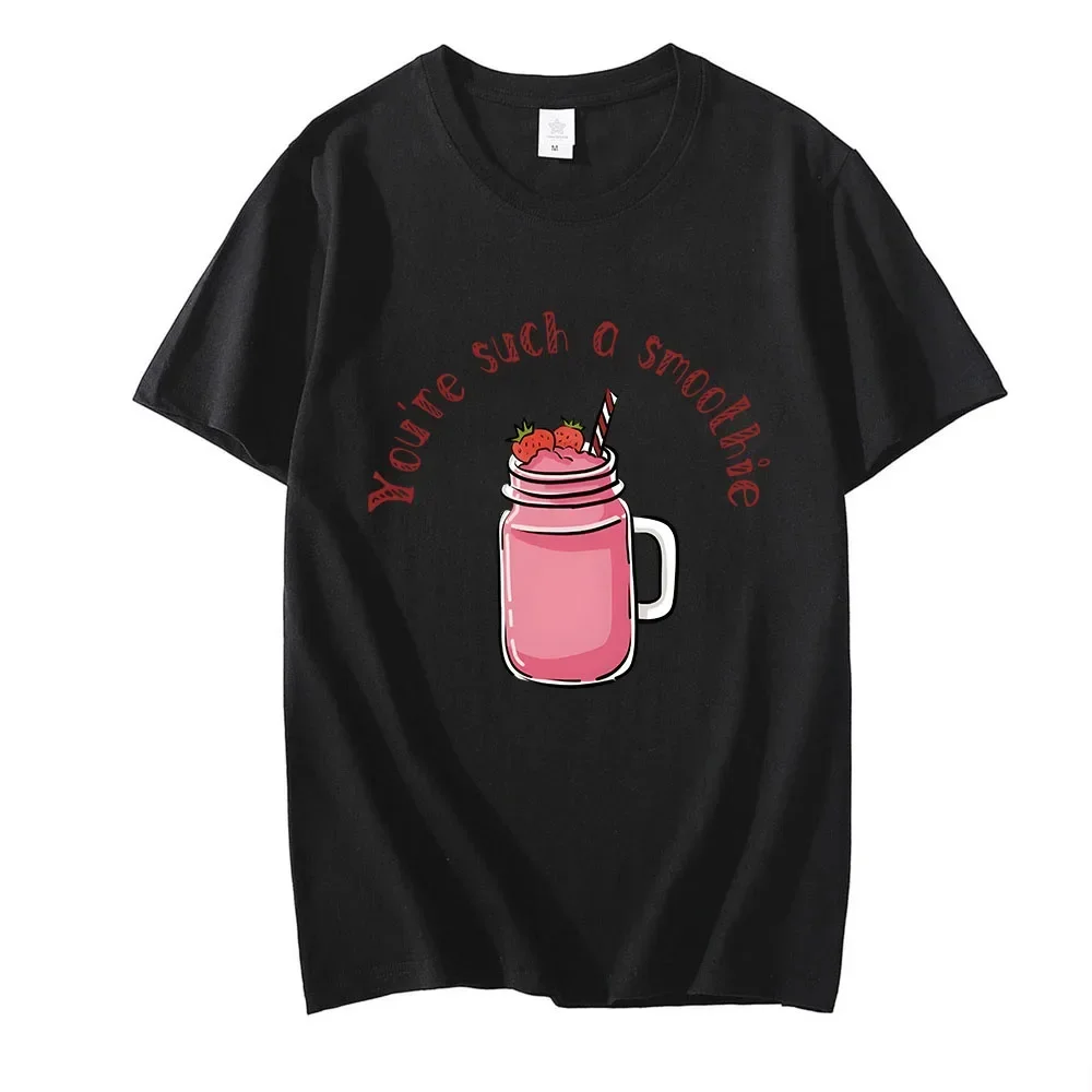 Strawberry MilkShake T Shirts Cartoon Print Cotton O-neck Tee-shirt Short Sleeve Korean Style Kawaii Tshirt Футболки Casual Tees