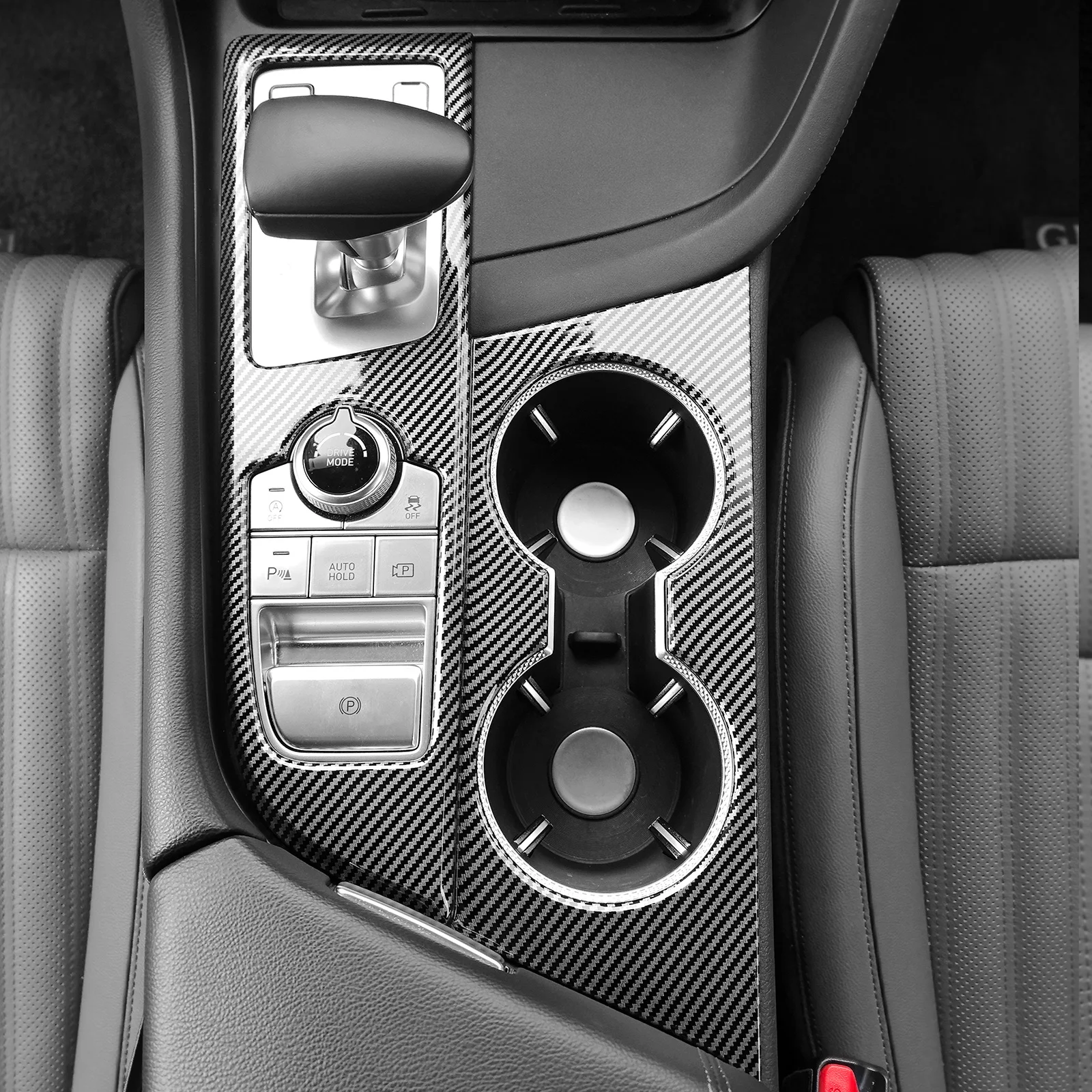 Carbon Fiber Car Gear Shift Konb Cover Center Console Decals Water Cup Frame Trim For Genesis G70 2017-2022 Left Hand Drive