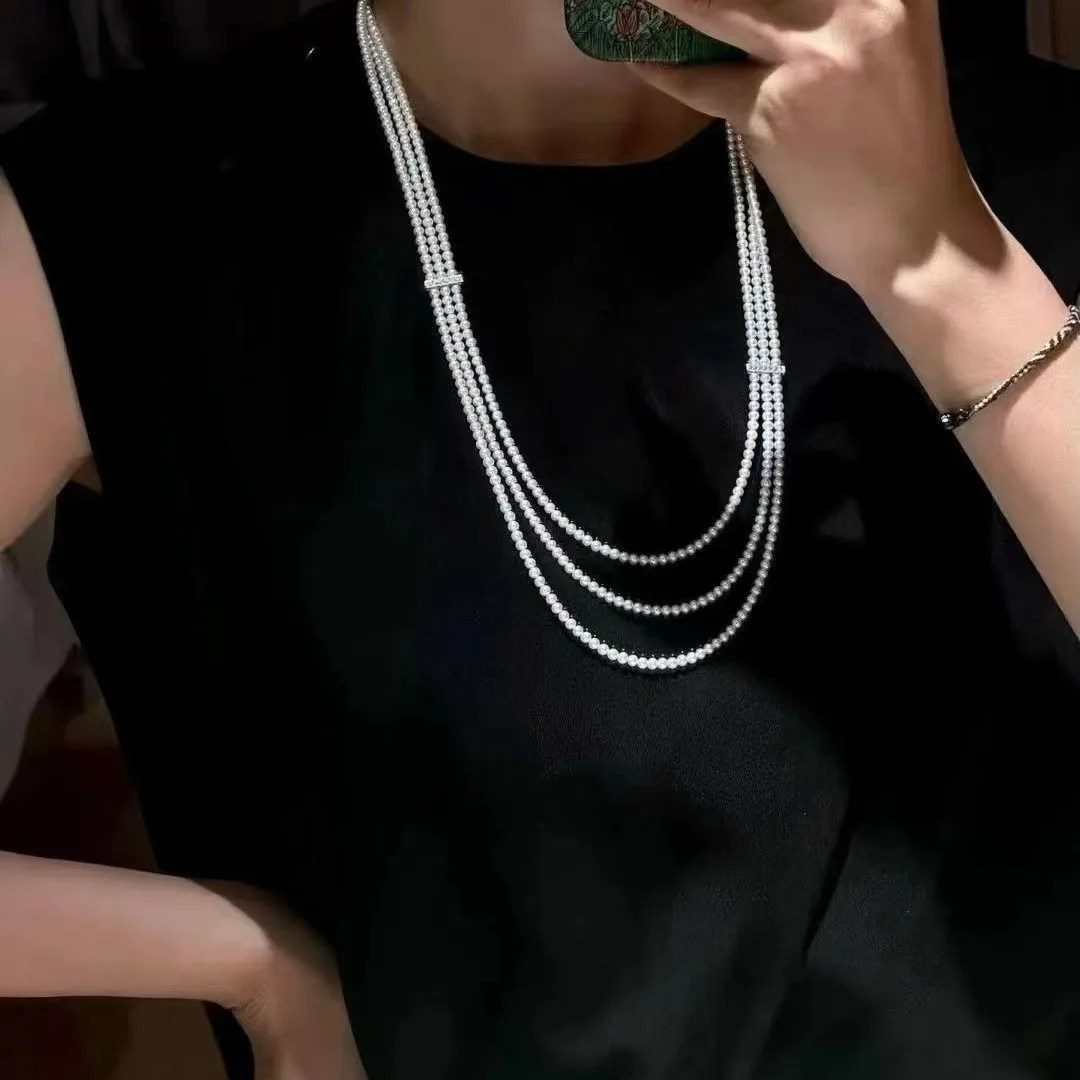 

Трехслойное ожерелье из натурального пресноводного жемчуга 4-5 мм, с сильным блеском, в стиле Old Money, из мелкого жемчуга, элегантное, легкое, роскошное украшение