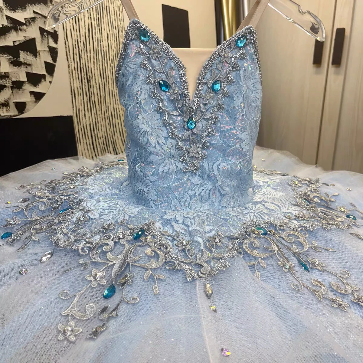 Ballet tutu blue bird silver fairy variation tutu skirt adult children's performance costume performance skirt