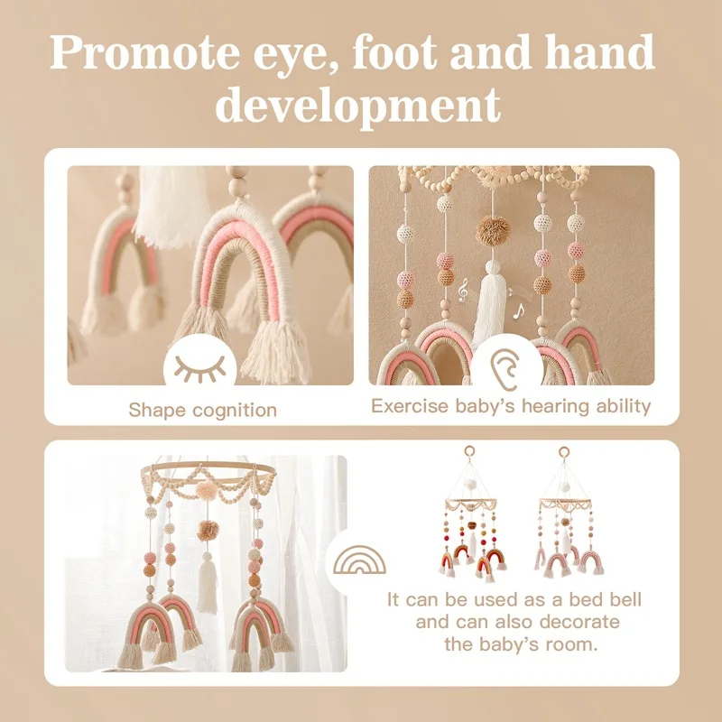【Must Have】 Chocalhos e celulares para bebês, brinquedos educativos, bola de arco-íris, berço móvel com borlas, mini decorações, coisas exclusivas para bebês