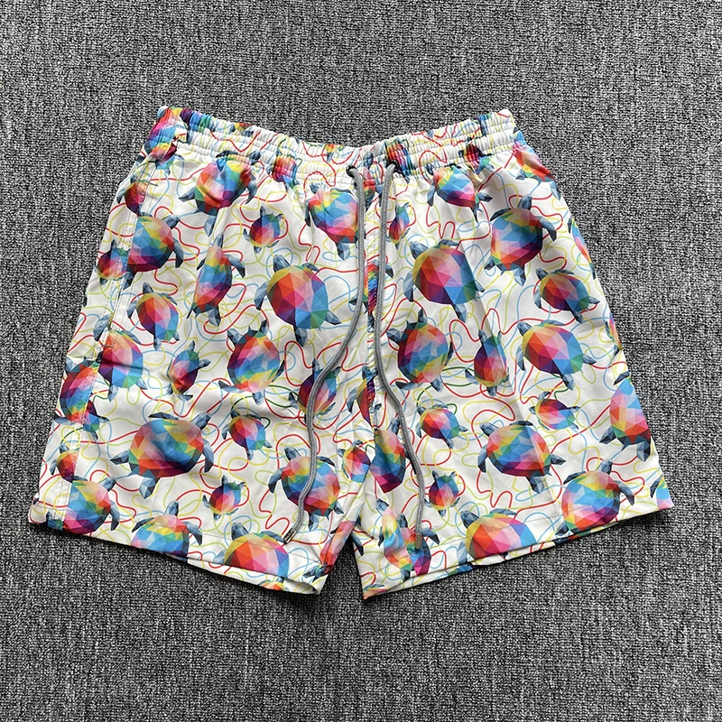 Colorido diamante tartaruga impresso natação calças, Elastic impermeável praia calças, secagem rápida, moda férias, bordado