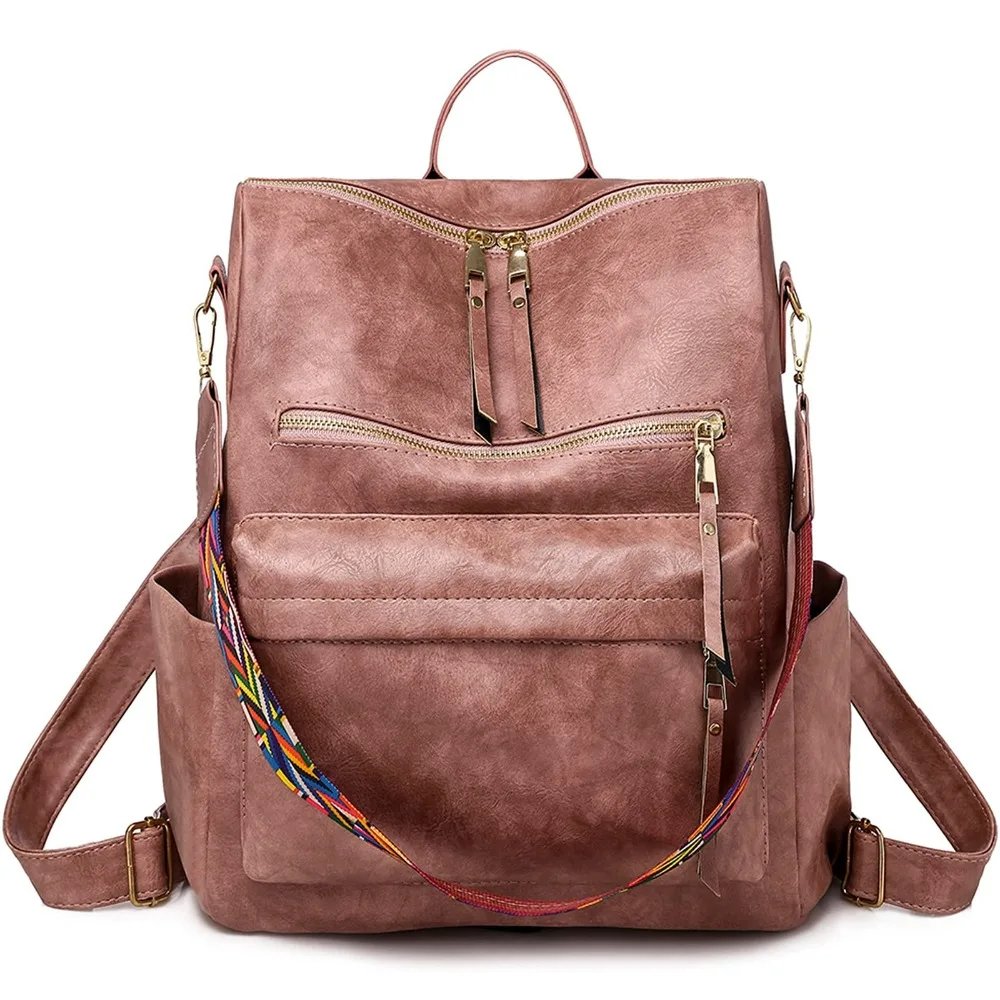 Women Backpack Purse for Women Fashion Leather Designer Ladies Convertible School College Shoulder Bags with Colorful Strap