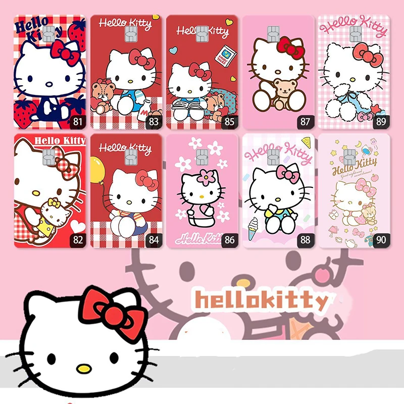 Hot 10pcs Anime Credit Card Laser Stickers Kawaii HelloKitty Bank Transportation Debit Campus Card Self-adhesive Skin Cover Film