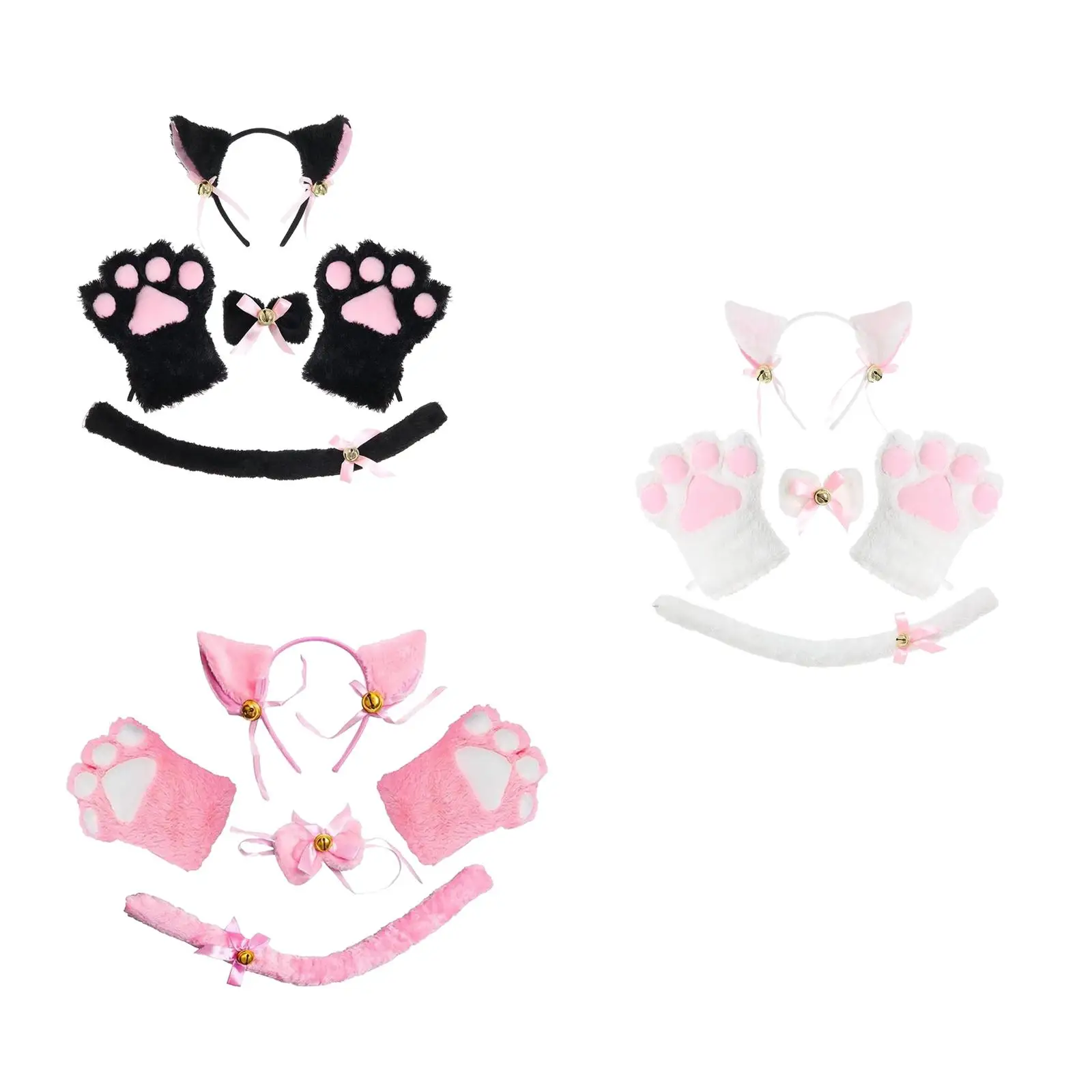 Costume de chat animé Cosplay chaton, gants avec nœud papillon, accessoires de jouets, couvre-chef pour cadeaux, déguisement d'halloween pour enfants et adultes