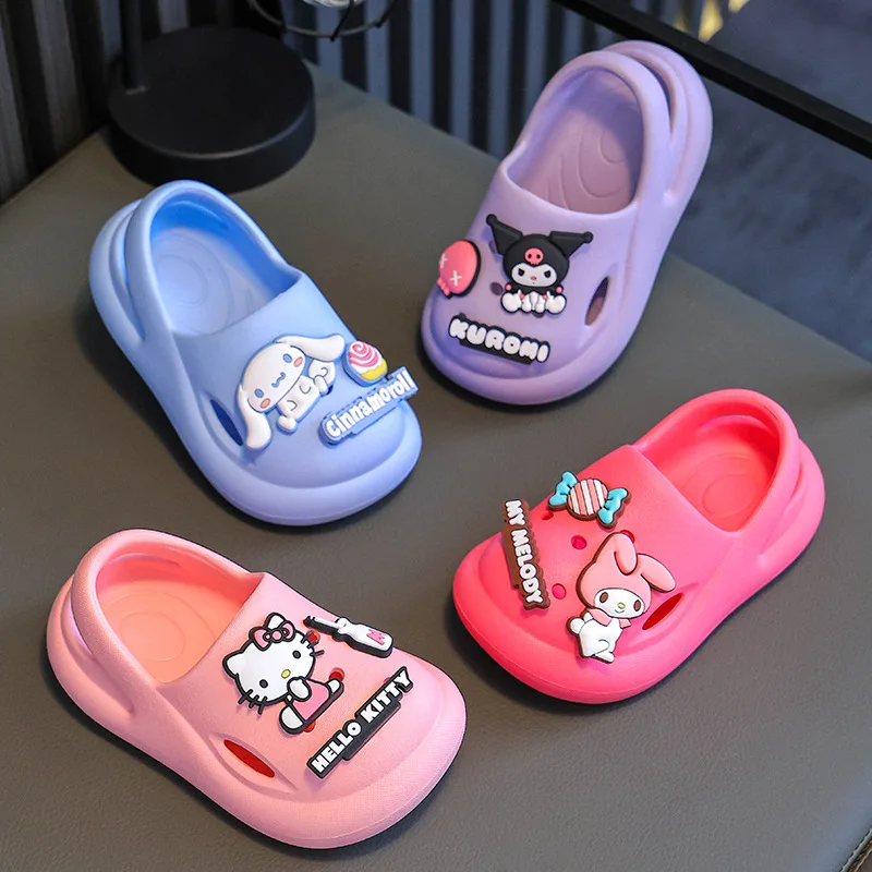 Sanrio Children\'s Slippers Hole Non-Slip Girls Indoor Soft Bottom Breathable Deodorant Cute Cartoon Bow-top Sandals