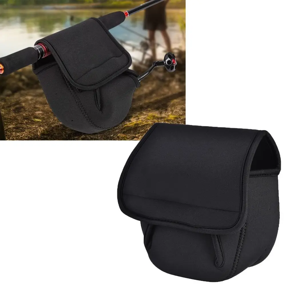 Portable Soft Spinning Reel Cover Anti-Collision Two Sizes Fishing Reel Cover Black Waterproof Fishing Protective Case Fishing