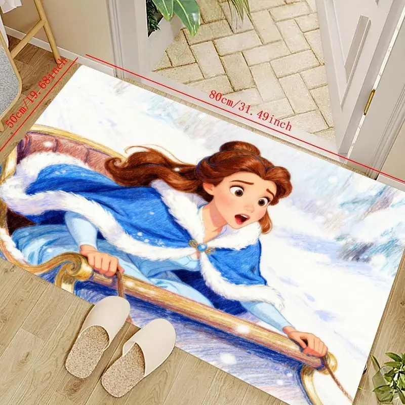 

1 шт., напольный коврик Princess Belle Winter Sleigh Ride, милый мультяшный аниме-коврик для детской спальни, детский игровой декор, гостиная