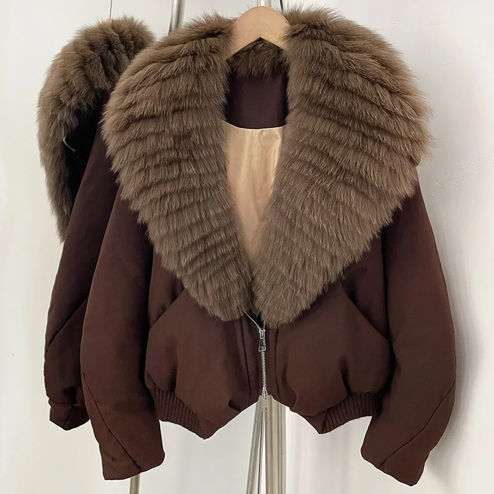 OFTBUY Kurze Reißverschluss-Pufferjacke für Damen, Neue Winter-Warmbekleidung, Daunenjacke mit Echtfuchspelzkragen, Naturpelz – Detail 13