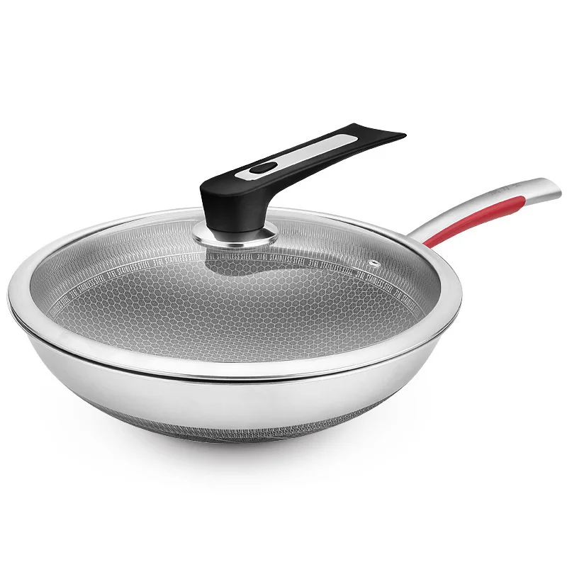 DSA single handle wok household stainless steel composite bottom pan honeycomb net wok wholesale