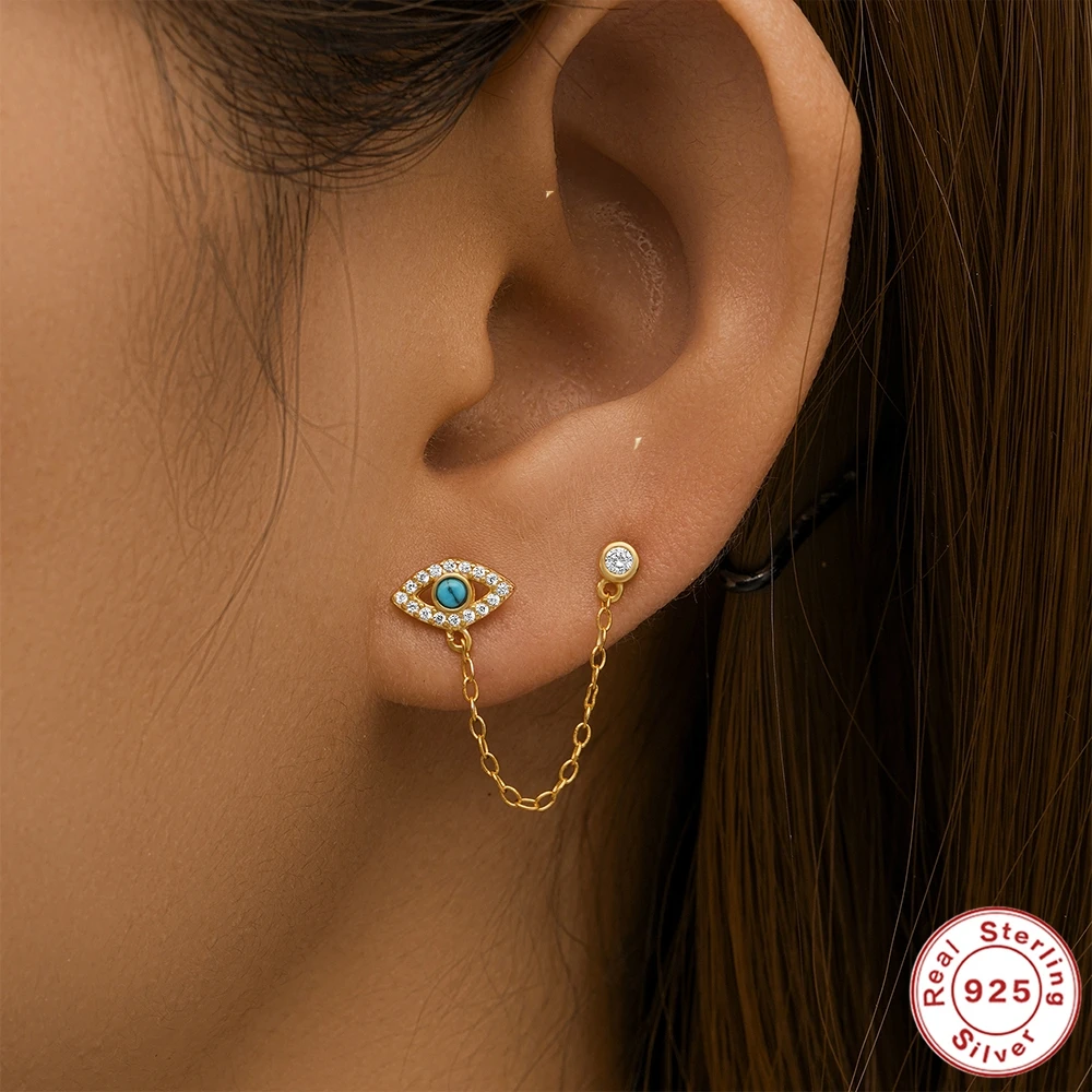 

AIDE 925 Sterling Silver Turquoise Zircon Evil Eye Hoop Earring For Women 18K Gold Chain Cartilage Piercing Earring Fine Jewelry