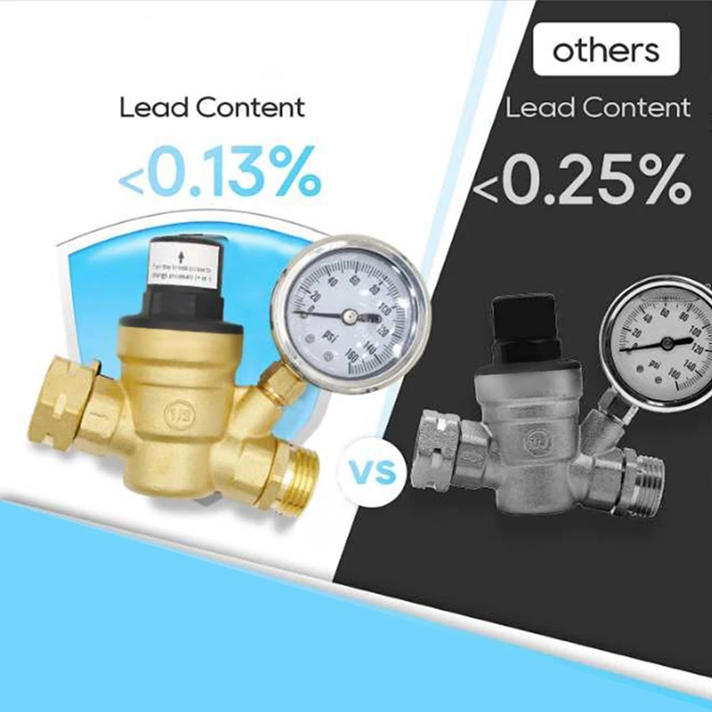 RV Brass Water Pressure Reducer RV Water Pressure Regulator With Gauge And Inlet-Screened Filter