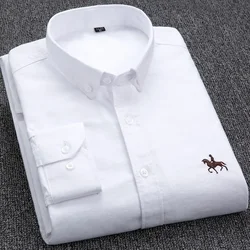 Camisas completas de talla grande para hombre, camisa informal de negocios Oxford de algodón puro 100%, camisa lisa formal ajustada suave, ropa de manga larga