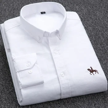 Large Size Full Men's Shirts 100% Pure Cotton Oxford Business Casual Shirt Soft Slim Fit Formal Plain Shirt Long Sleeve Clothes