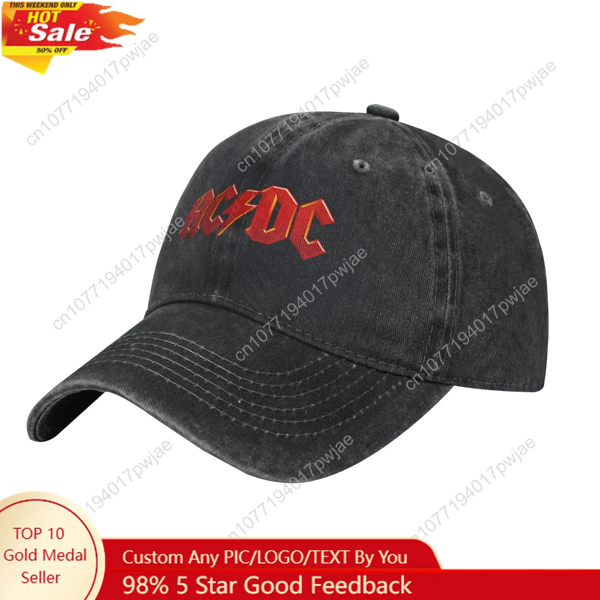 AC-DC Rock Music Band Donkerrood Logo Baseball Cap Vintage Distressed Denim Snapback Cap Unisex Stijl Outdoor Reizen Caps Hoed