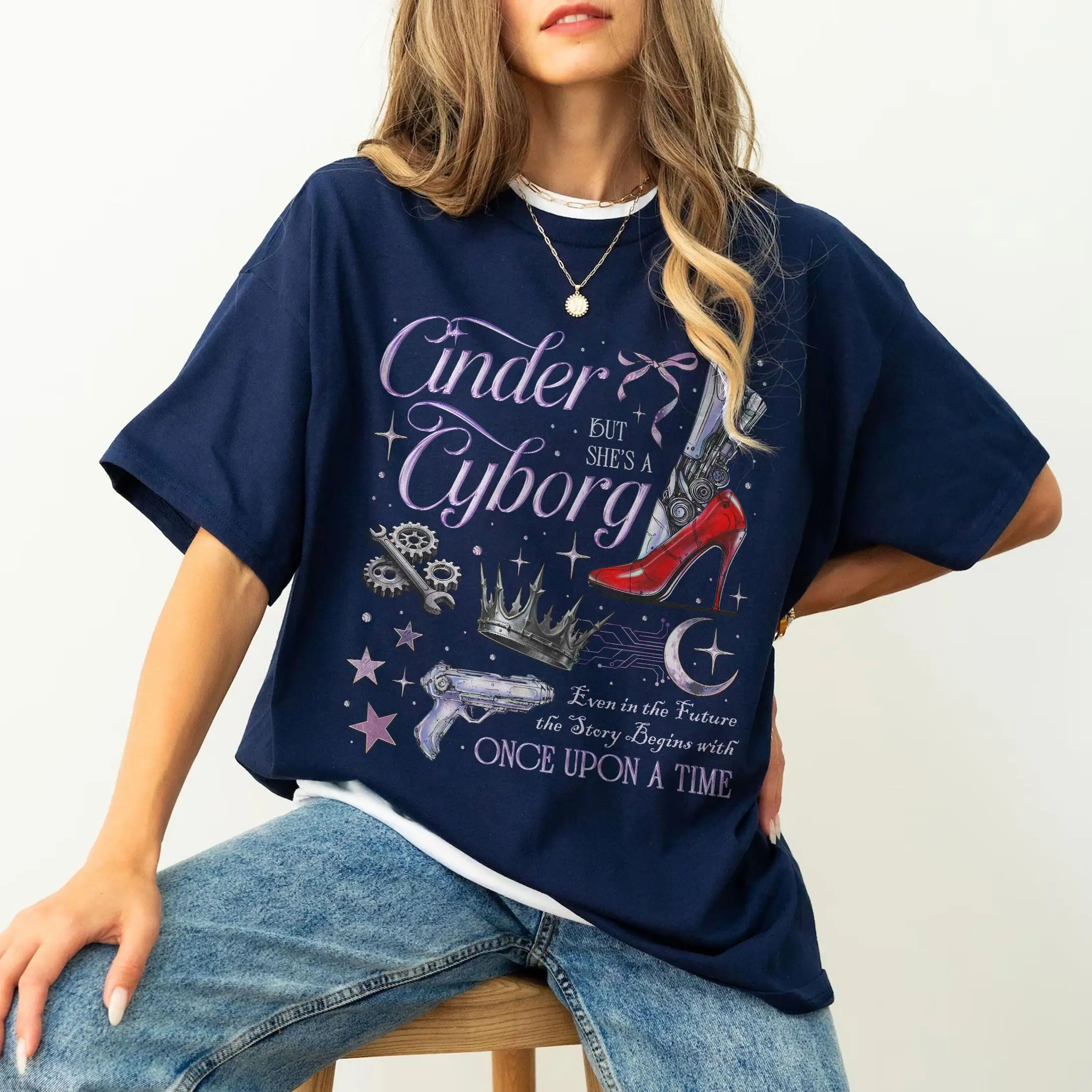 The Lunar Chronicles T-shirt, Cinder But She’s A Cyborg T-shirt, Cinder Scarlet Romantasy Gift for Bookish Tee Shirt
