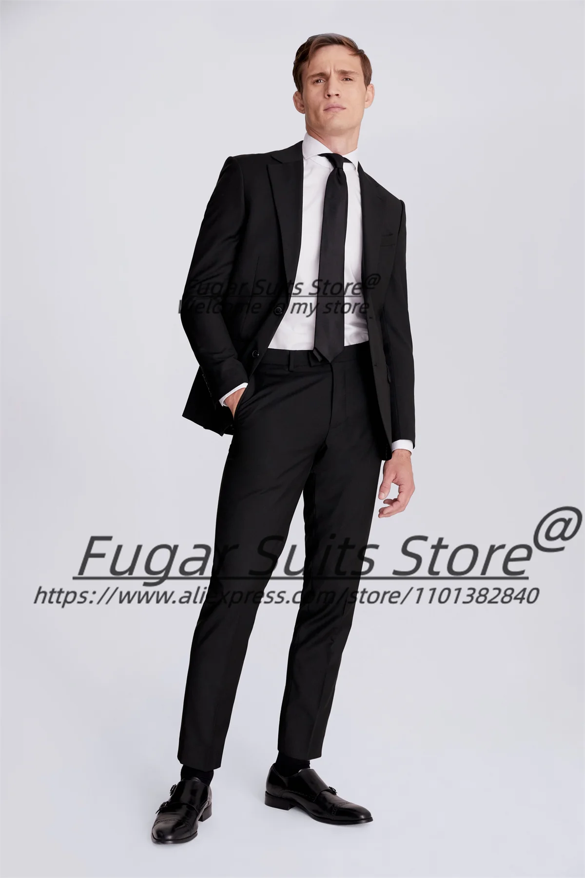 Business Black High-qublity Men Suits Slim Fit Notched Lapel Groom Formal Tuxedos 3 Pcs Sets Classic Male Blazers Costume Homme