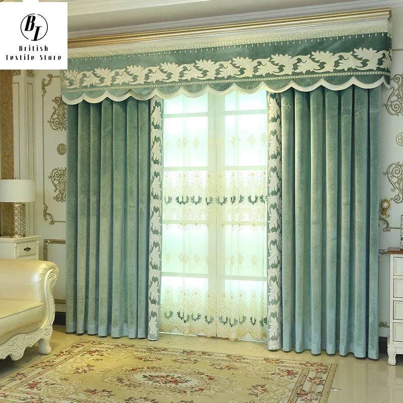 

Simple and Fashionable Flannel Embroidered Shading Cloth Green New Style Curtains for Living Dining Room Bedroom