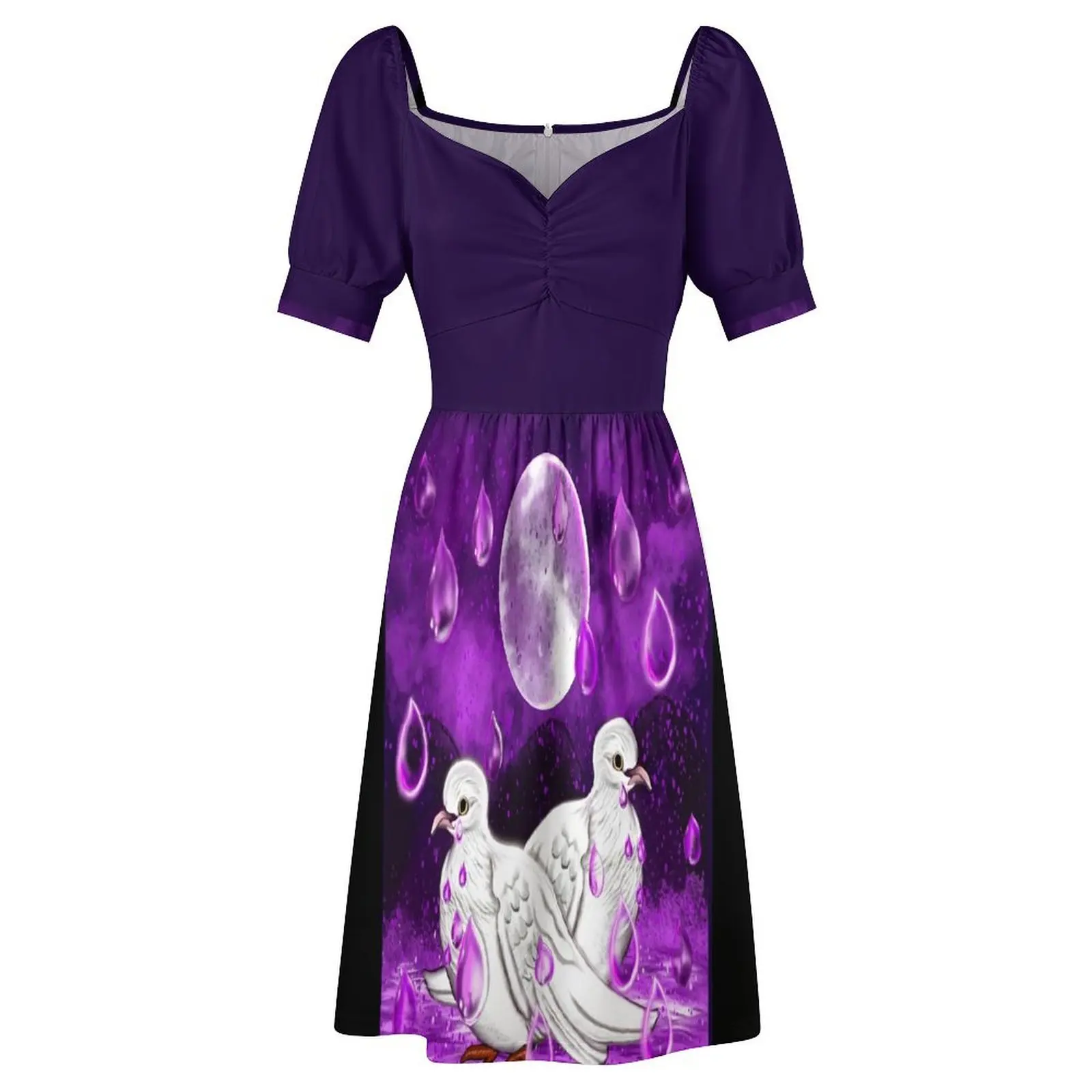 gołębie w deszczu, krople deszczu spadają w wodę Sukienka z krótkim rękawem Sukienka bandażowa Odzież damska Sukienka