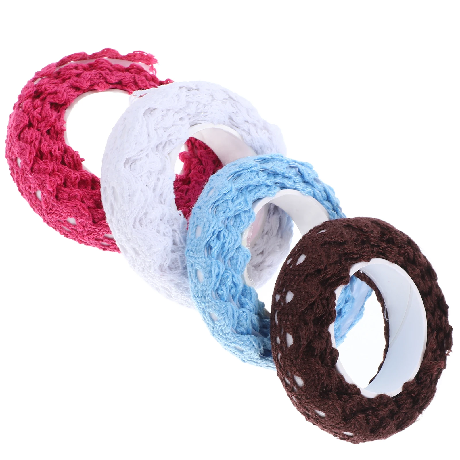 

4pcs Cotton Tape Decorative Adhesive Scrapbook Two color Fabric Lightweight Decorative Lace Tapes Practical Knitting Edge