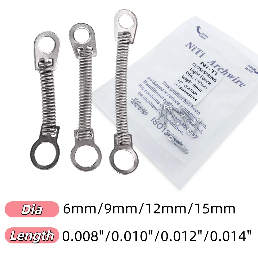 200/100PCS Dental Orthodontic Close Coil Spring NITI Elastic Medium/Light Force Eyelet 6/9/12/15mm Dentistry Ortho Materials