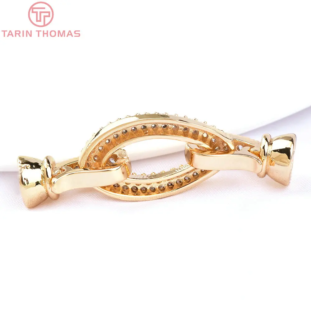 (6382) 2PCS 12x37.5MM 24K Gold Color Brass with Zircon Bracelet Connector Clasp High Quality Diy Jewelry Accessories Wholesale