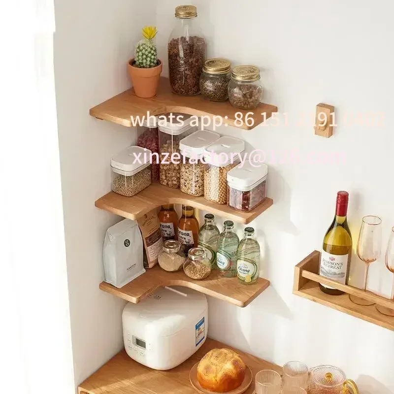 

Customizable Soli wood corner tripod shelf Pine wall perforating without partition corner shelf