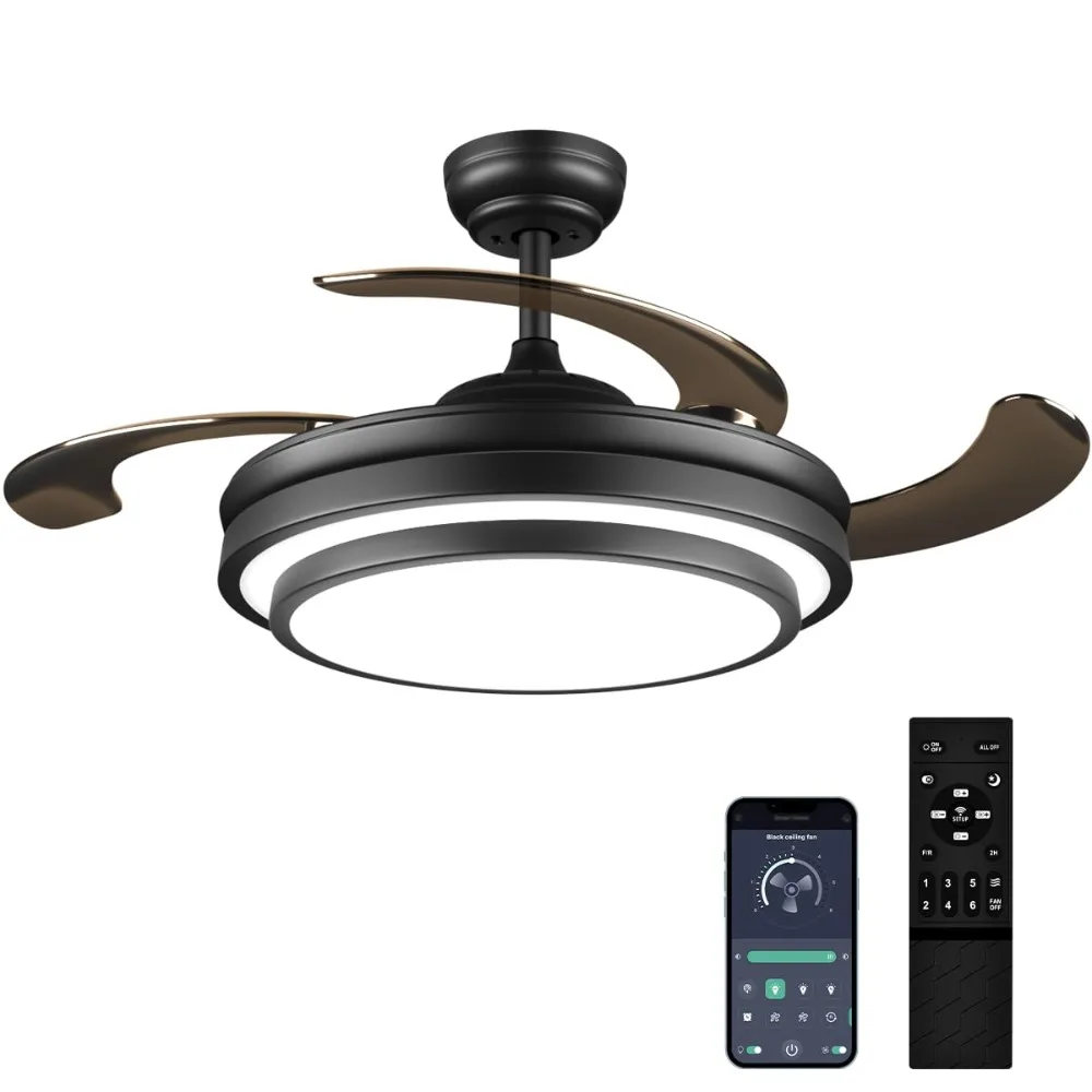 

Modern Ceiling Fan with Lights and Remote, Retractable Fandelier Ceiling Fan, 6 Speed Dimmable Memory LED Ceiling Fan