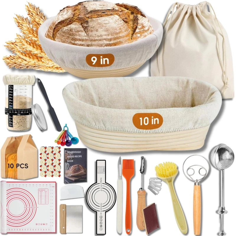 50-piece bread baking tool set, rattan rod, fermentation basket, scraper, flour mill, bread cutting set