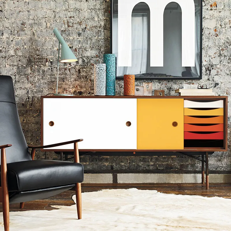 Modern simple light luxury dining side cabinet, Nordic medieval sliding door locker, French living room advanced art cabinet