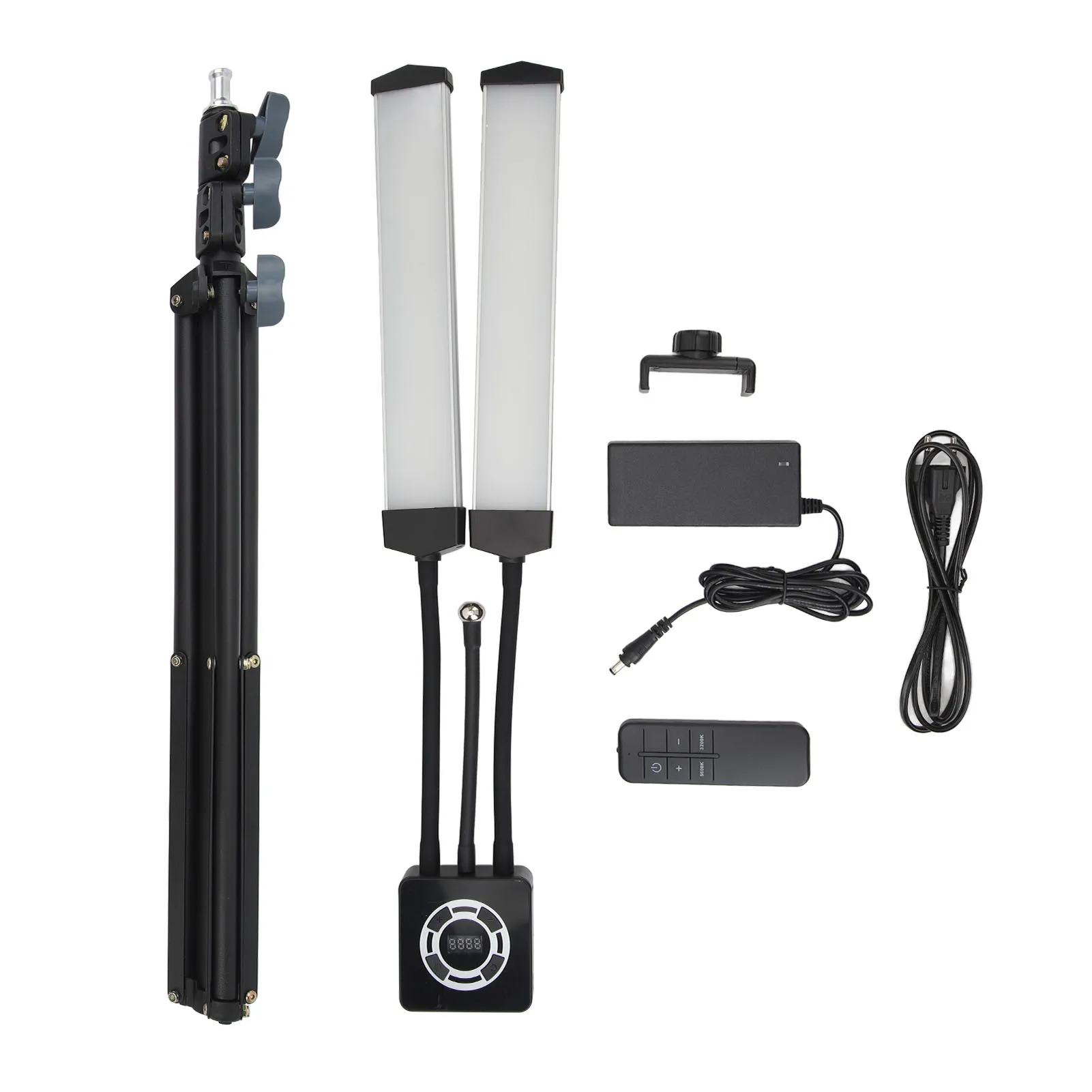 3200K-5600K Opvouwbare LED-stickvuller met 3 standen, 40W LED-vuller met dubbele armen en telefoonhouder voor live video fotografie