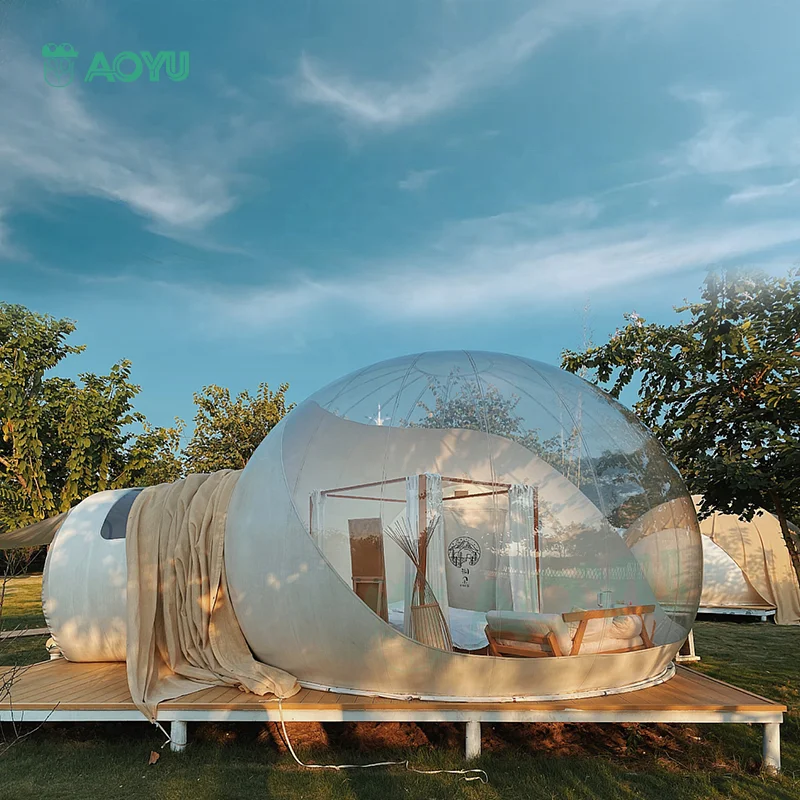 Hot Selling Outdoor Transparent Glamping Inflatable Bubble With Tunnel House Clear Dome Tent For Party