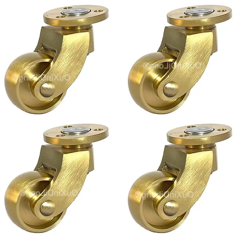 4PCS 1'' Solid Brass/Brass+Rubber Casters Wheels Table Chair Sofa Couch Piano Feet Wheels Furniture Castors 360° Swivel Rollers