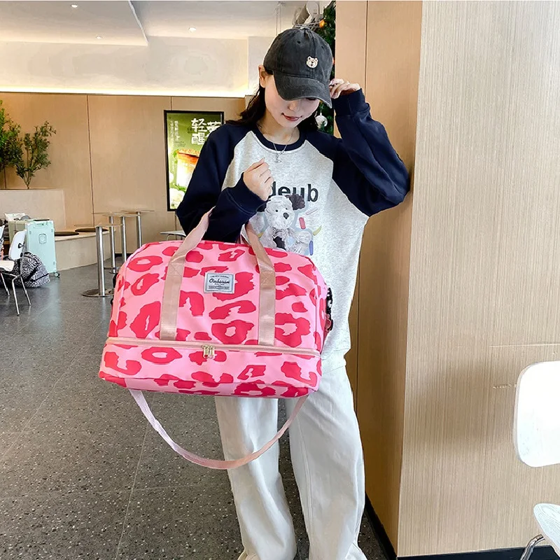 

New Trave Bag Hangbag Stiped Leopard Print Trave Bag Short Distance Travel Multinfunctional Bag Large Capacity Traveling Bag