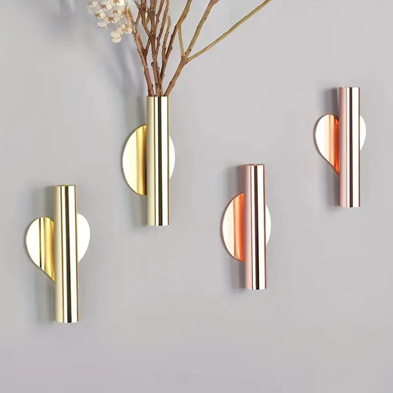 

Настенная цветочная трубка, настенная металлическая ваза, декоративная подставка, подставка для вазы из розового золота для демонстрации цветочного украшения