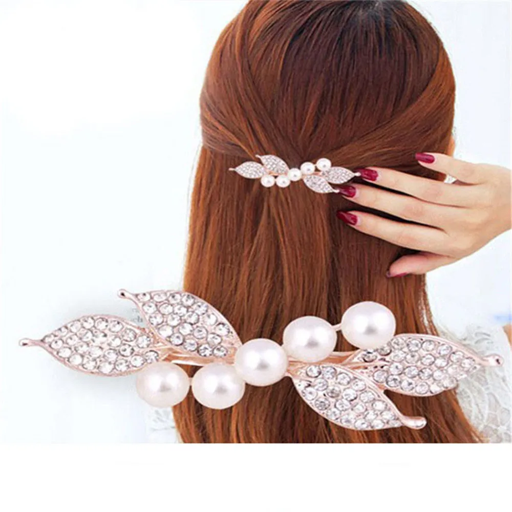 Fashion Imitation Pearl Crystal Hairpins for Women Luxury Rose Flower Rhinestone Horsetail Hairclips Barrettes Hair Accessories