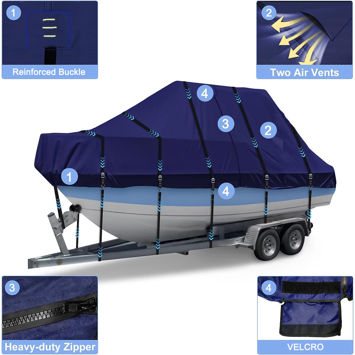 900D Waterproof Dustproof Durable T Top Pontoon Protective Boat Cover Sunscreen Windproof Rainproof Boat Cover