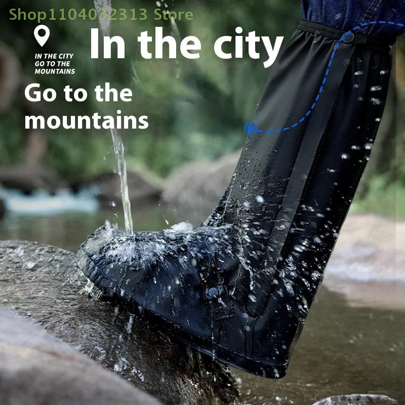 1Pair Black Waterproof Reflective High Top Rain Boot Shoe Covers Reusable for Motorcycle Cycling Bike Clear Wear Dust Protection