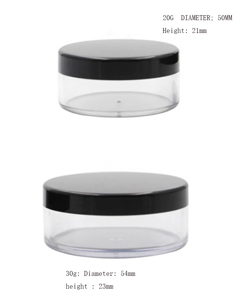 12 xRefillable Empty Powder Pot With Sieve Cosmetic Makeup Jar Container Handheld Portable Sifter with Black Cap 10g 20g 30g 50g