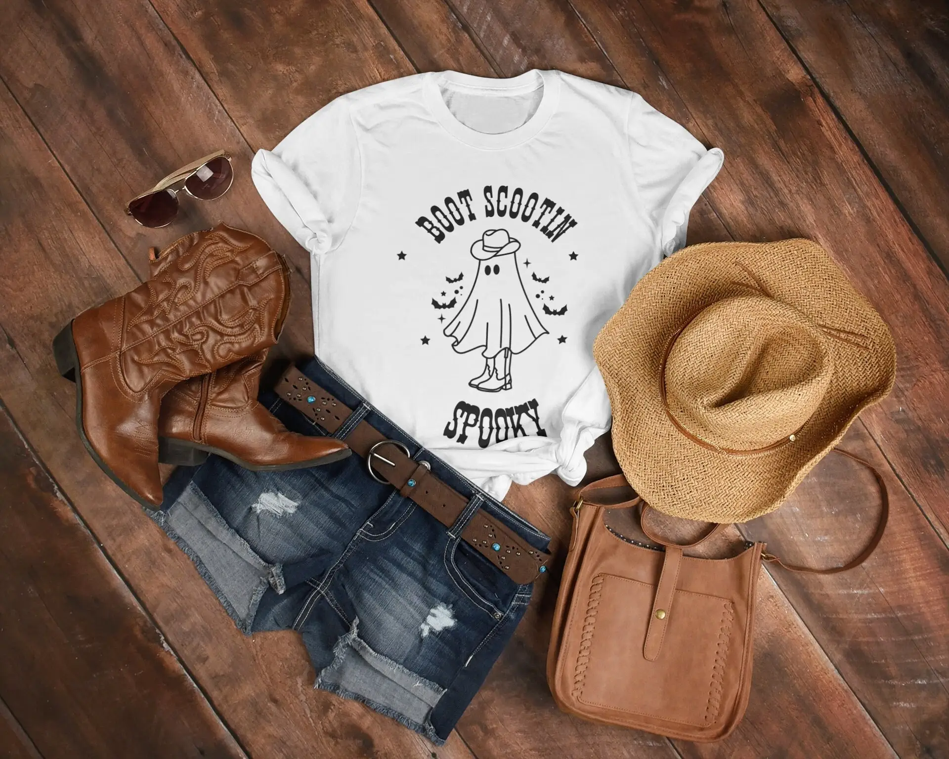 Boot Scootin Spooky T Shirt Halloween Cowboy Ghost Western Cute