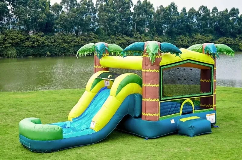 Tropical Combo Jumping Castle Water Slide Pvc Commercial Grade Inflatable Bounce House