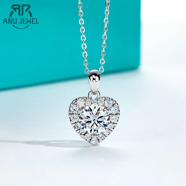 AnuJewel 2ct D kolor Moissanite diamentowy wisiorek w kształcie serca naszyjnik 925 srebro elegancka biżuteria na prezent sprzedaż hurtowa