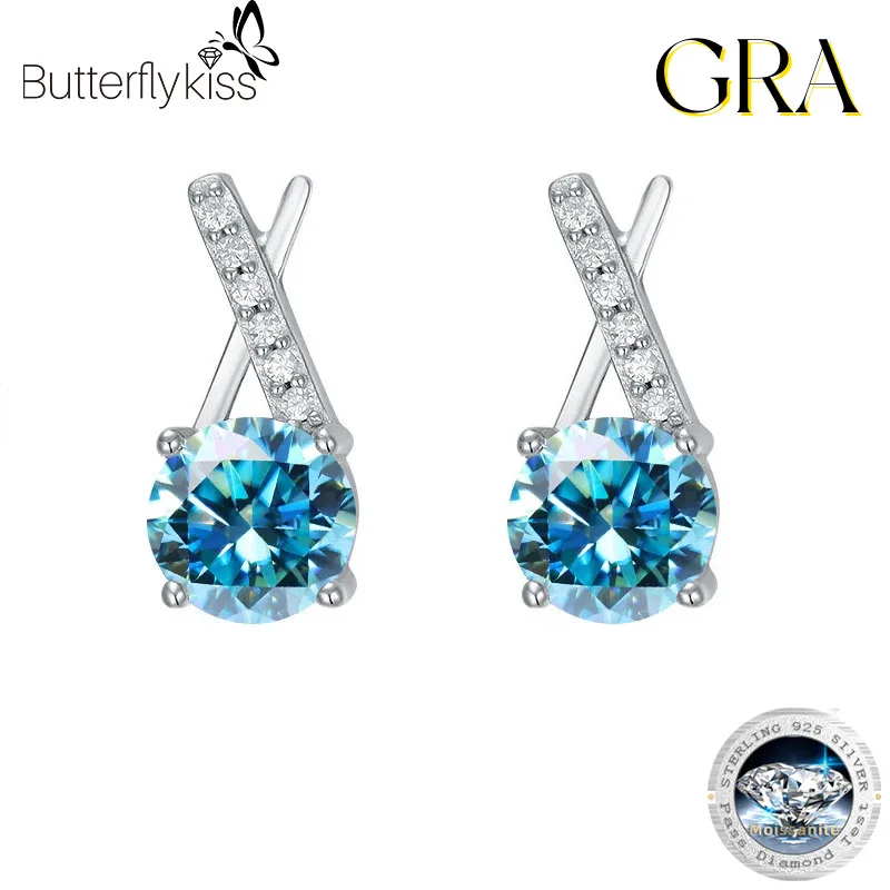 Butterflykiss Fashion Cross X-Letter Moissanite Stud Earrings With GRA S925 Sterling Silver Earring For Women Fine Jewelry Gifts