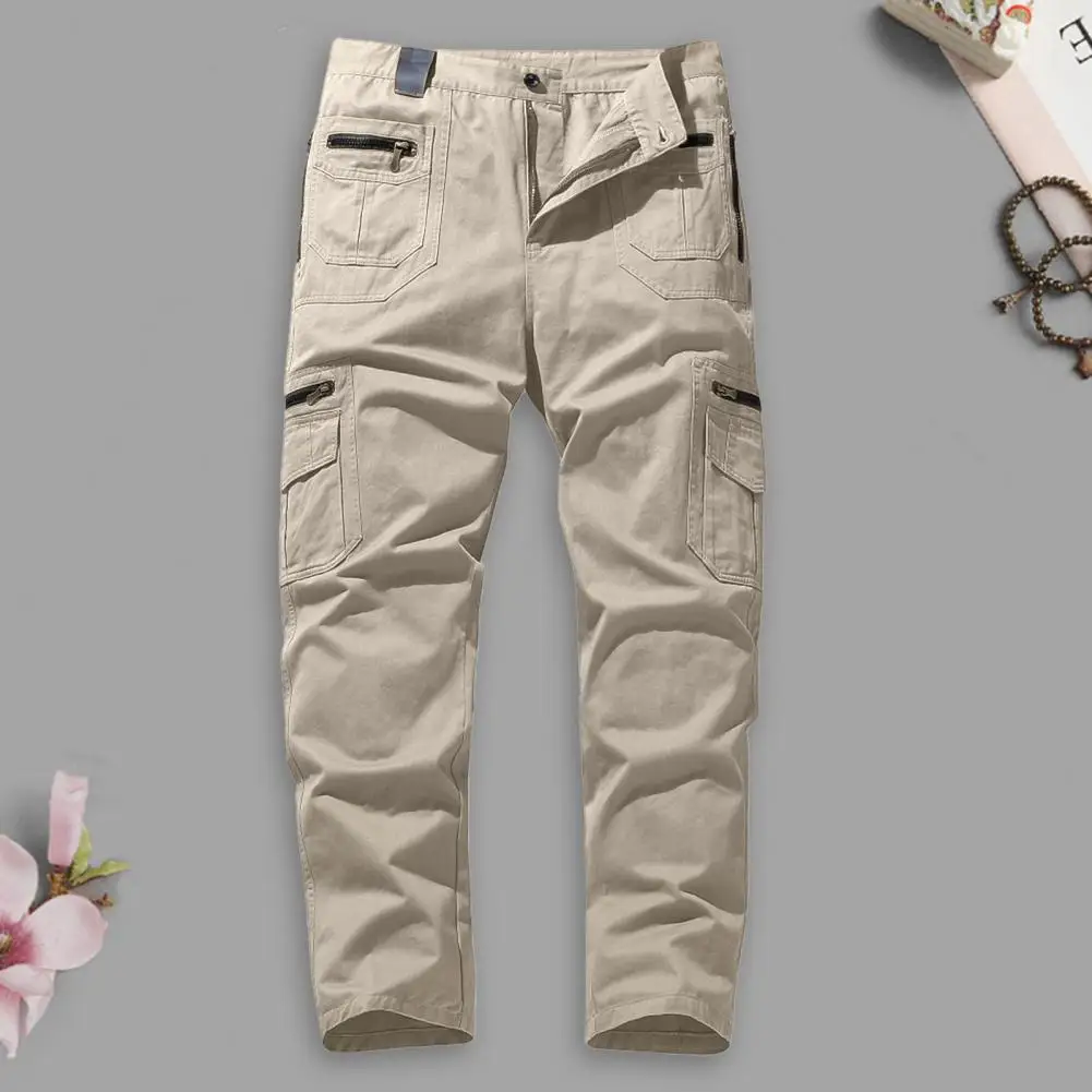 

Men Cargo Pants Versatile Men's Streetwear Trousers Multi-pocketed Loose-fit Soft Cotton Material for Fall Winter Fashion