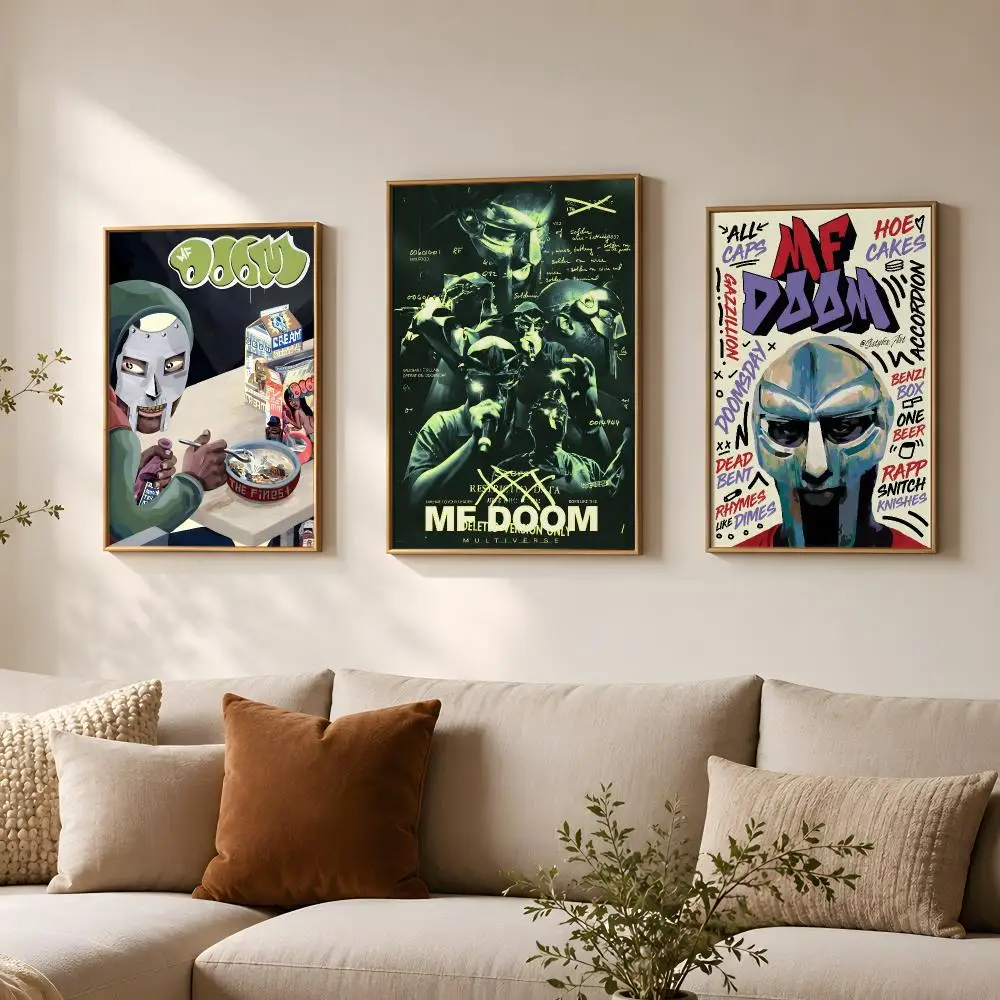 Rapper M-MF Doom Poster Vintage Self Adhesive PP Wall Art for Living Room Bar Bedroom Home Decor Gift