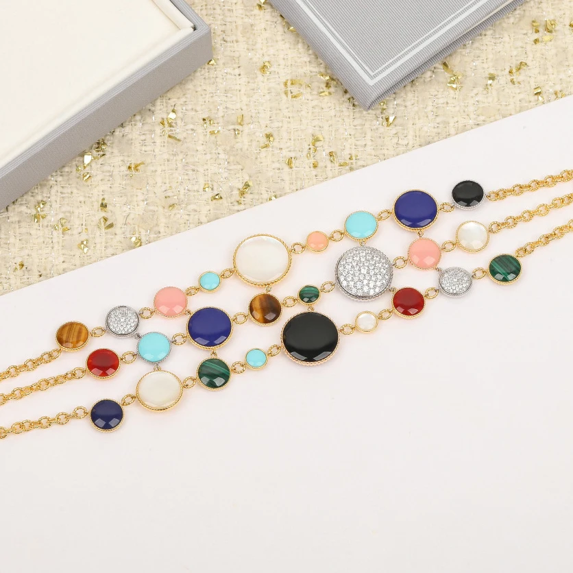 2026 Europe America Top Quality Silver Pink Gemstone Rose Gold Bracelet Necklace Woman Luxury Jewelry Trend