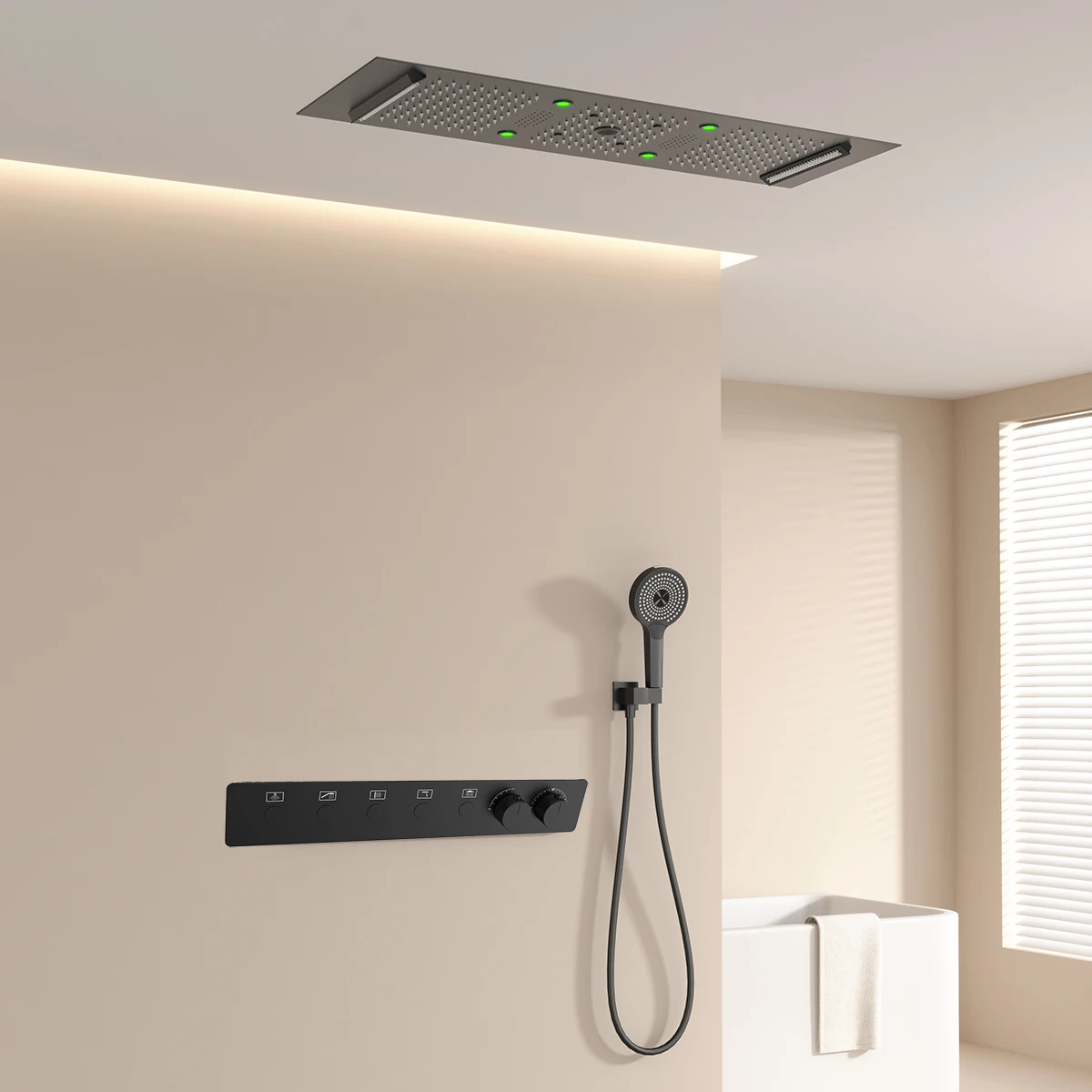 300*900mm  Bathroom Ceiling LED Thermostatic Smart Shower Faucet Set with Rainwater Waterfall Led Shower Head Set