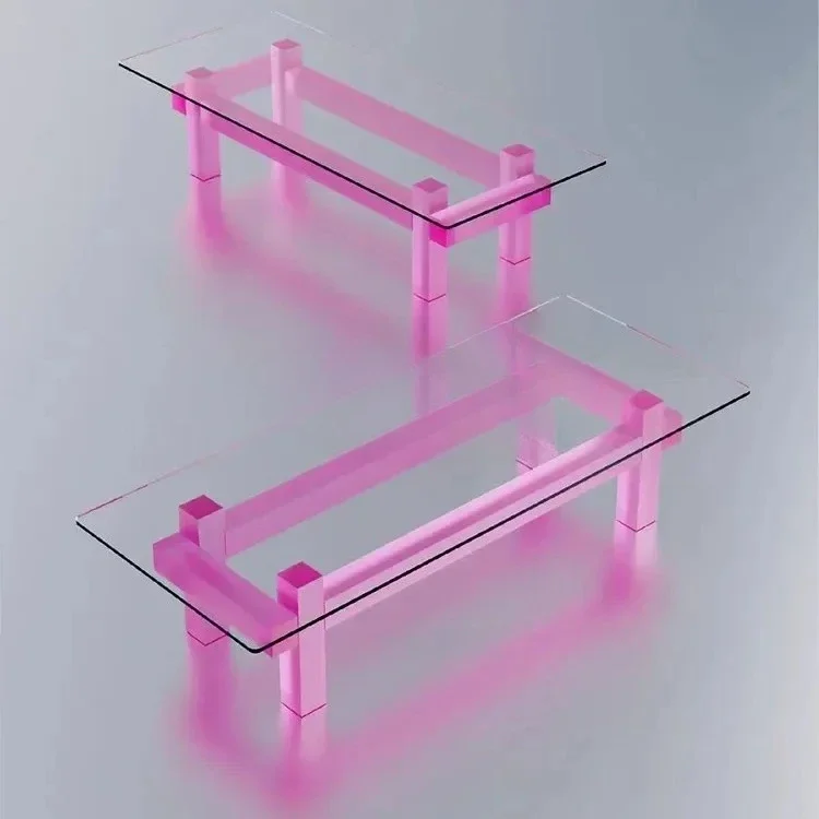 Creative acrylic coffee table cream style coffee table designer light luxury glass tea table9338