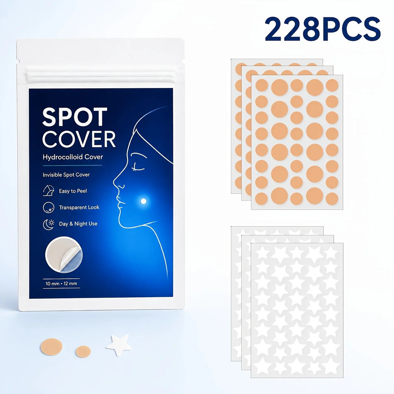 228PCS Multicolor Star & Round Pimple Patches, Cute Face Stickers for Men Women, Daily Wear, Party Makeup & Photo Props