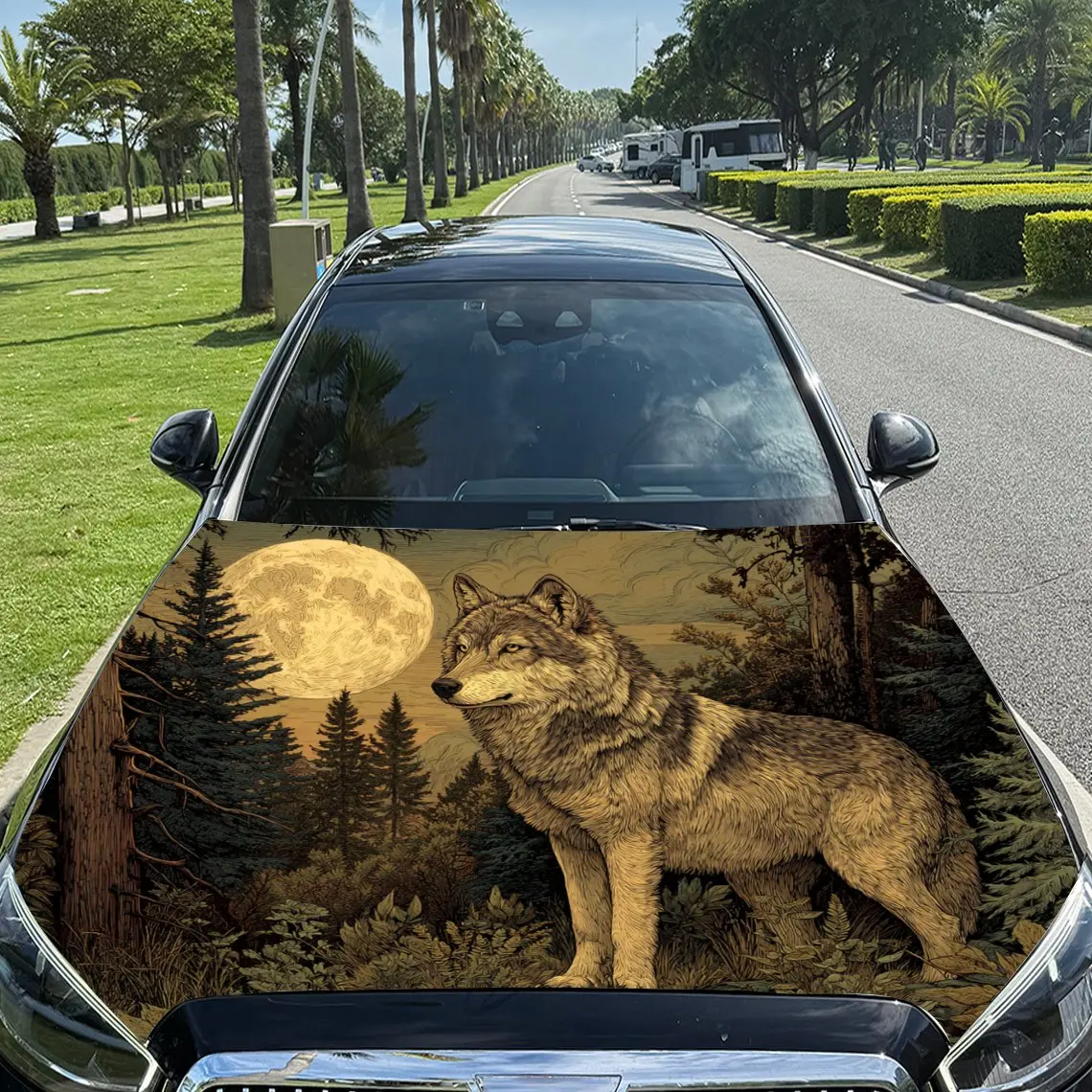 Warm Tone Wildlife Wolf Car Hood Wrap Color Vinyl Sticker Truck Graphic Bonnet Auto Accessories Decoration Protect Decal Gift